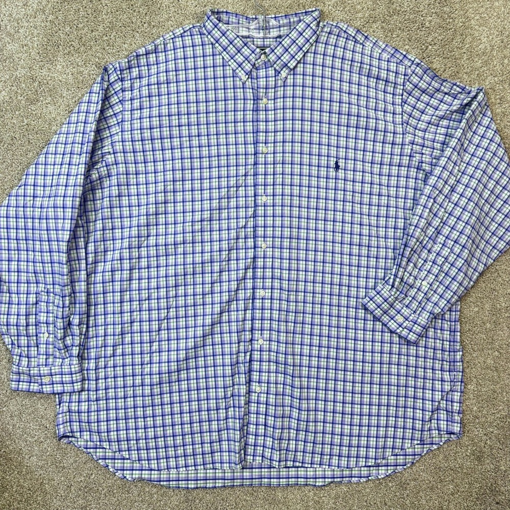 Ralph Lauren Button-Down Mens 4XB Performance Purple Plaid Stretch EUC